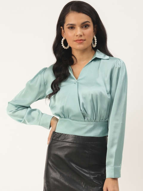 

Trendyol Women Green Solid Cropped Wrap Top, Sea green