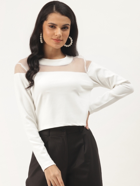 

Trendyol Women White Solid Top with Sheer Detail
