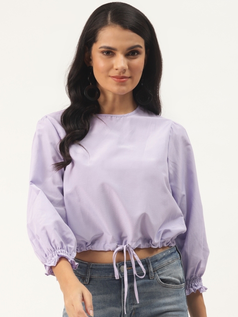 

TRENDYOL COLLECTION Lavender Solid Puff Sleeves Crop Top with Tie-ups