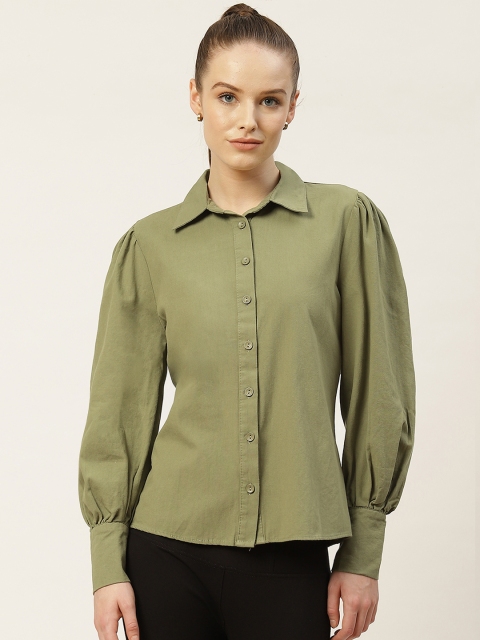 

Trendyol Women Olive Green Regular Fit Solid Casual Shirt