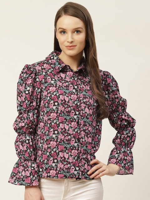 

Trendyol Women Black Pink Regular Fit Printed Casual Shirt