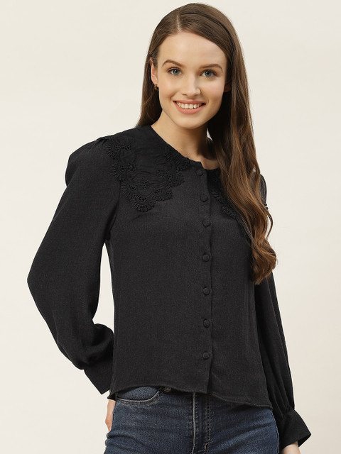 

Trendyol Black Solid Shirt Style Top
