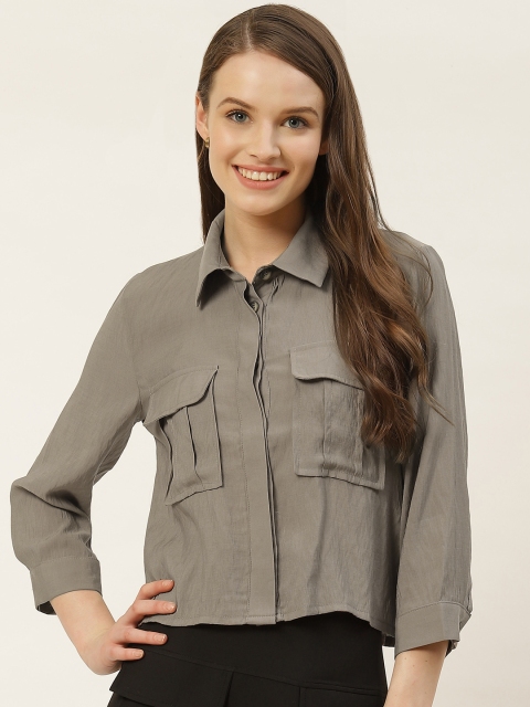 

Trendyol Women Grey Regular Fit Solid Casual Shirt