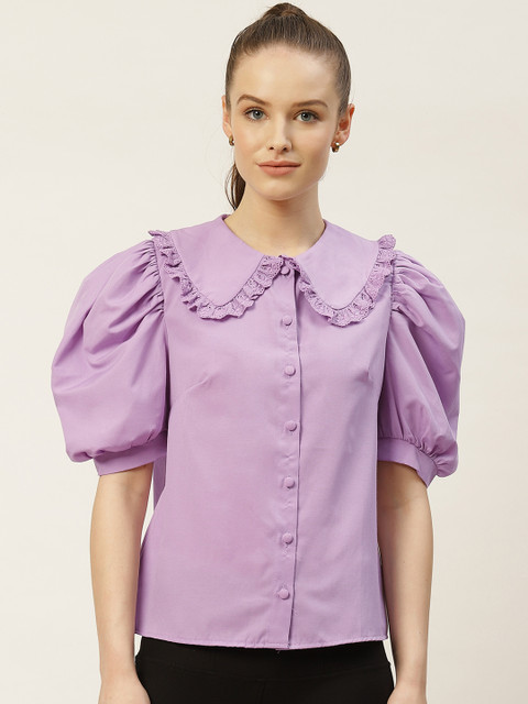 

TRENDYOL COLLECTION Women Purple Pure Cotton Regular Fit Solid Casual Shirt
