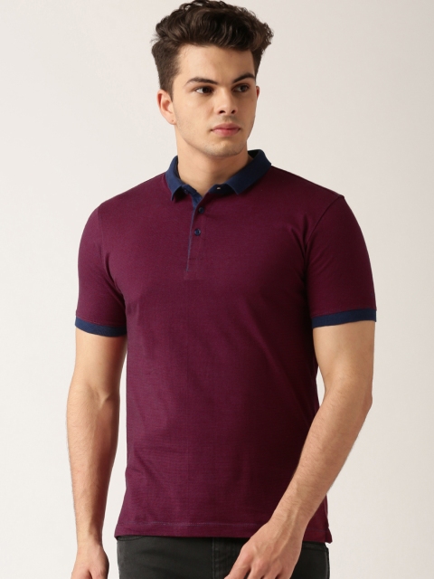 

ETHER Maroon & Navy Striped Polo T-shirt