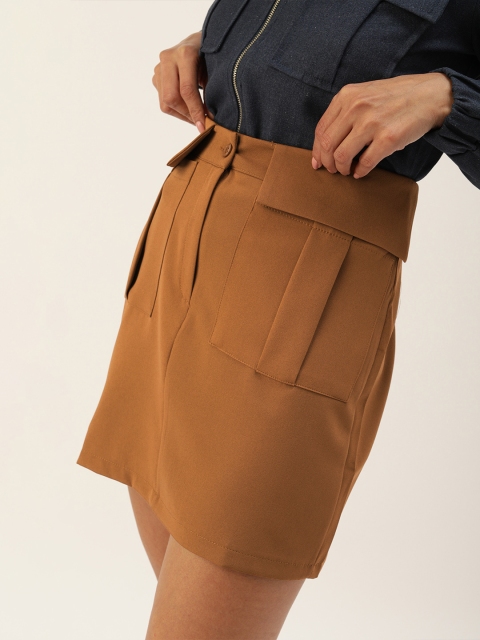 

Trendyol Women Brown Solid Straight Skirt with Pocket Detailing
