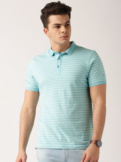 

ETHER Blue White Striped Polo Pure Cotton T-shirt