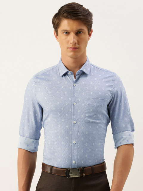 

Peter England Men Blue & White Slim Fit Printed Formal Shirt