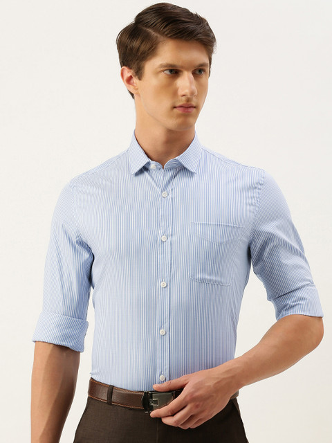 

Peter England Men Blue & White Slim Fit Striped Formal Shirt