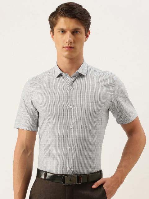 

Peter England Men Grey & White Slim Fit Striped Formal Shirt