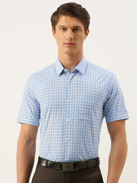 

Peter England Men Blue & White Regular Fit Checked Formal Shirt