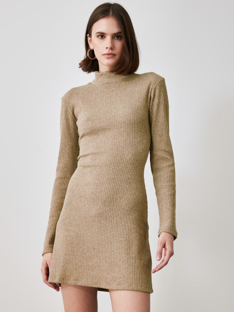 

Trendyol Women Beige Self-Striped A-Line Dress