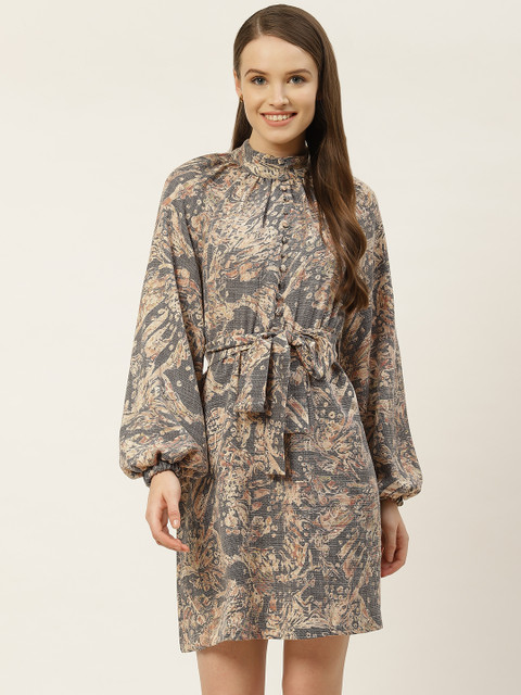 

TRENDYOL COLLECTION Women Beige & Black Self Design A-Line Dress with Belt