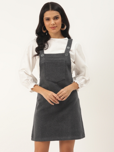 

TRENDYOL COLLECTION Women Charcoal Grey Box Pocket Solid Pinafore Dress