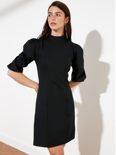 

Trendyol Women Black Cotton Solid Sheath Dress