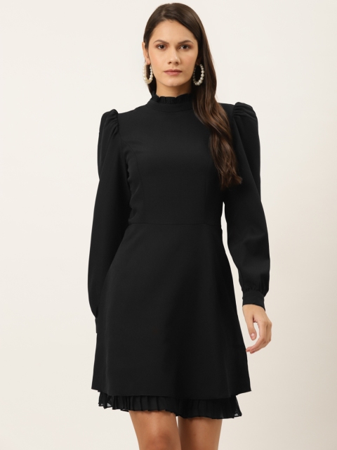 

TRENDYOL COLLECTION Women Black Puff Sleeves Solid Layered A-Line Dress