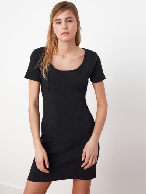 

TRENDYOL COLLECTION Women Navy Blue Pure Cotton Solid Sheath Dress