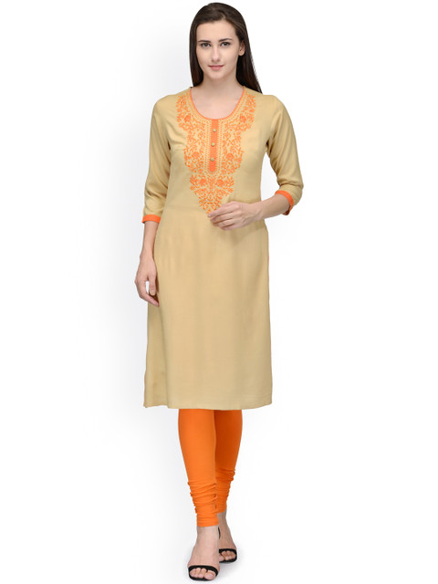 

Bitterlime Beige Embroidered Kurta