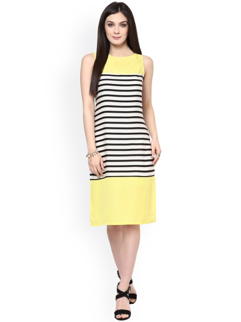 

Zima Leto Yellow Striped Polyester Shift Dress