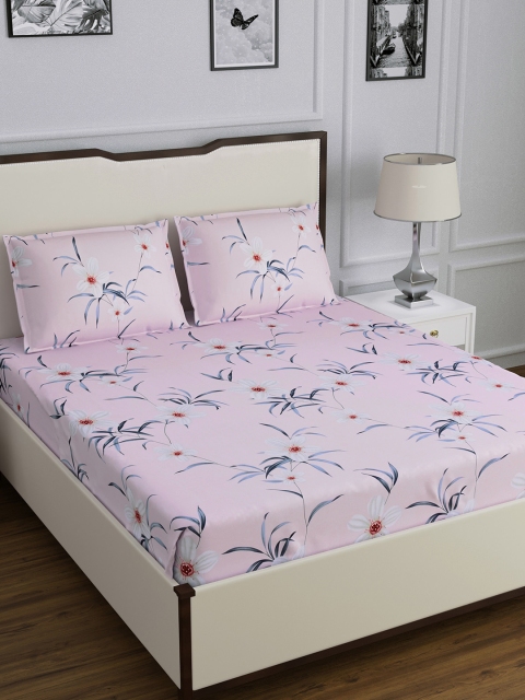 

DREAM WEAVERZ Pink & Grey Floral 300 TC Cotton 1 King Bedsheet with 2 Pillow Covers