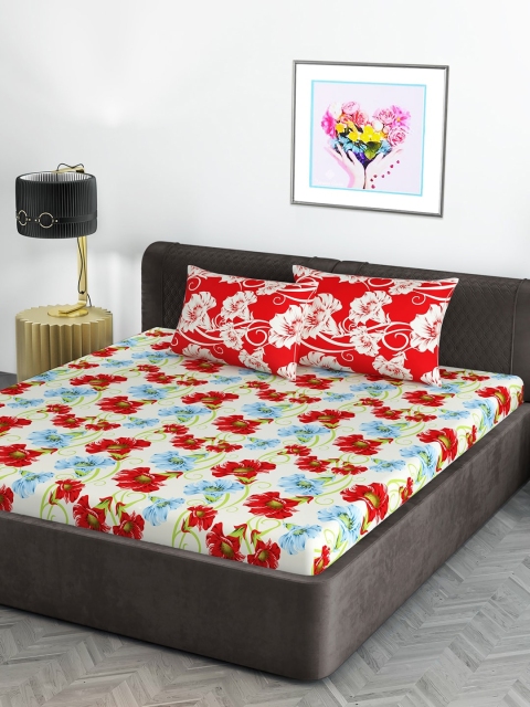 

Divine Casa White & Blue Floral 180 TC Cotton 1 King Bedsheet with 2 Pillow Covers