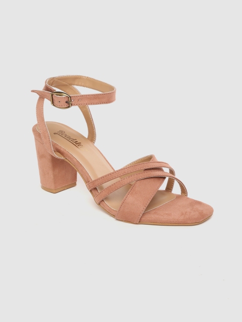 

Roadster Women Peach-Coloured Solid Mid-Top Block Heels with Suede Finish