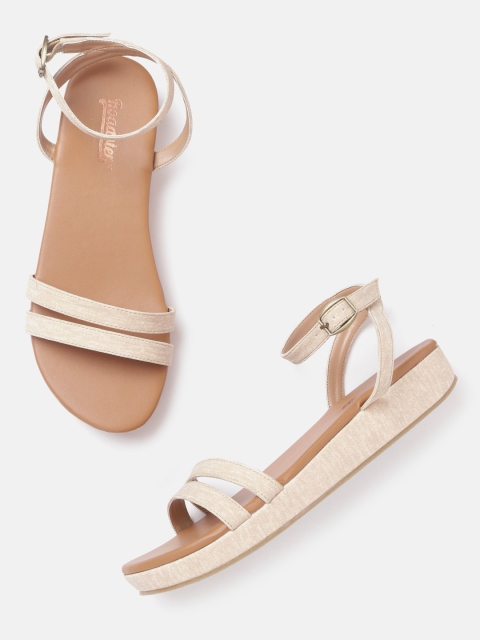 

Roadster Women Beige Printed Strappy Open Toe Flats