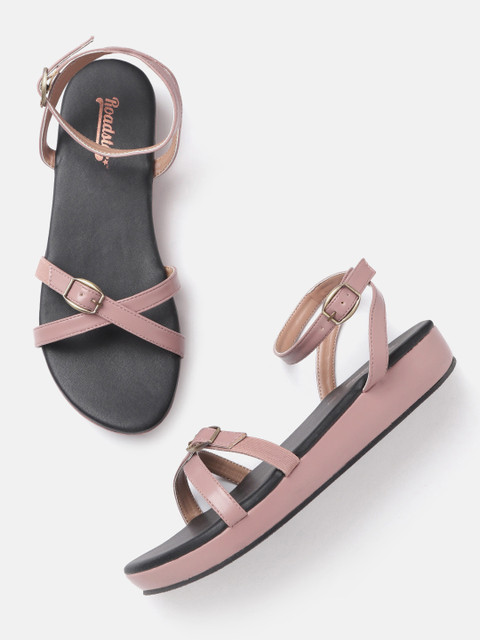 

Roadster Women Dusty Pink Solid Open Toe Flats with Buckle Detail