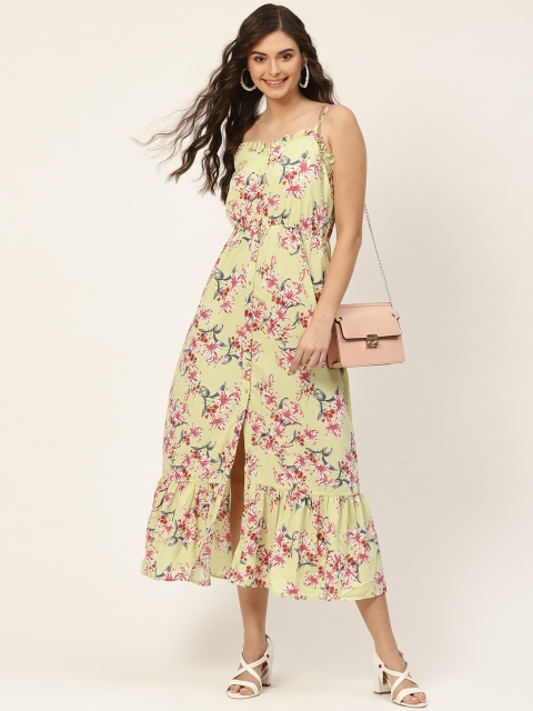 

DressBerry Yellow & Red Floral A-Line Midi Dress