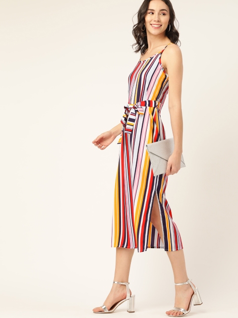

DressBerry Women Multi-Coloured Striped A-Line Dress, Mustard