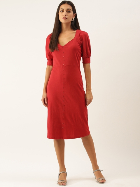 

DressBerry Women Beautiful Red Solid Sweetheart Neck Dress