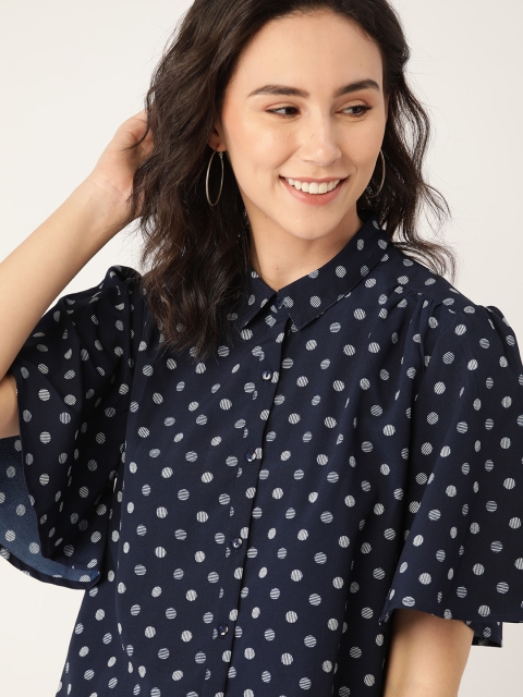 

DressBerry Women Navy Blue & White Regular Fit Printed Casual Shirt