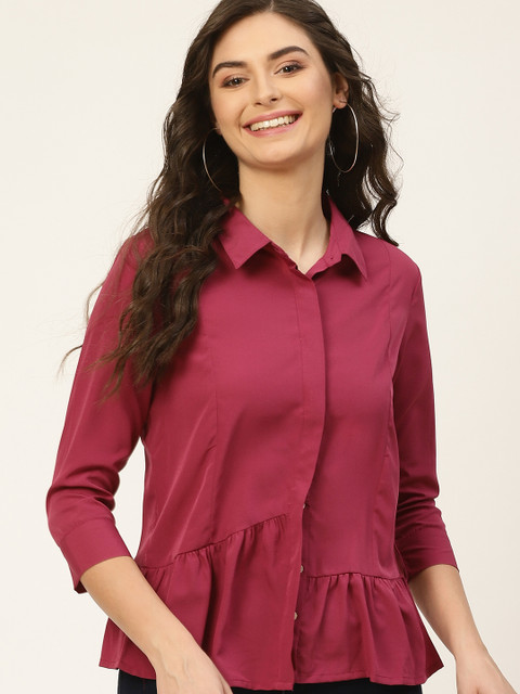 

DressBerry Women Maroon Regular Fit Solid Casual Shirt