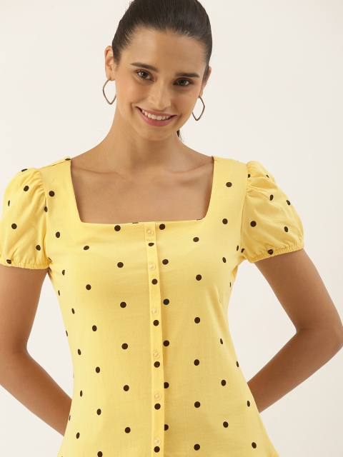 

DressBerry Yellow & Black Puff Sleeve Regular Top