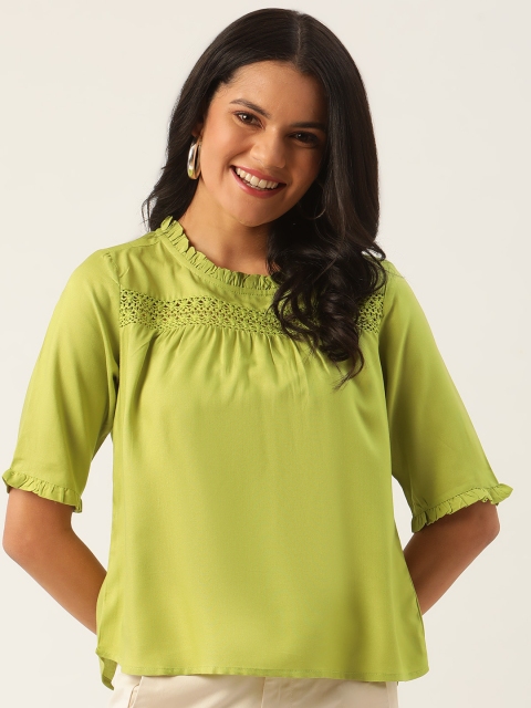 

DressBerry Women Lime Green Ruffles Regular Top