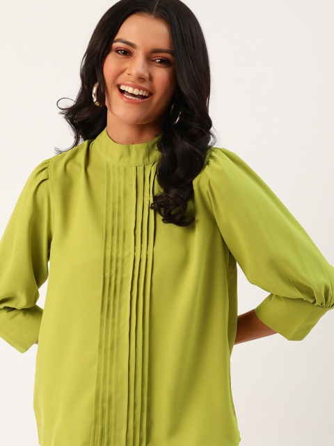 

DressBerry Green Solid Bishop Sleeves Boxy Top