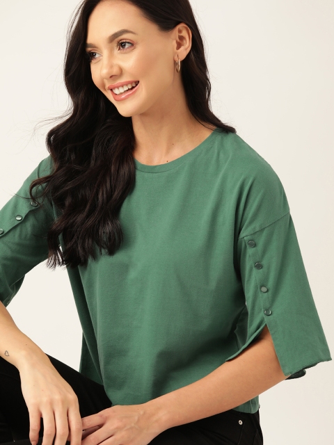 

DressBerry Green Extended Sleeves Cotton Regular Top