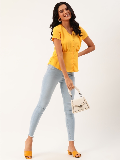 

DressBerry Yellow Solid A-Line Top