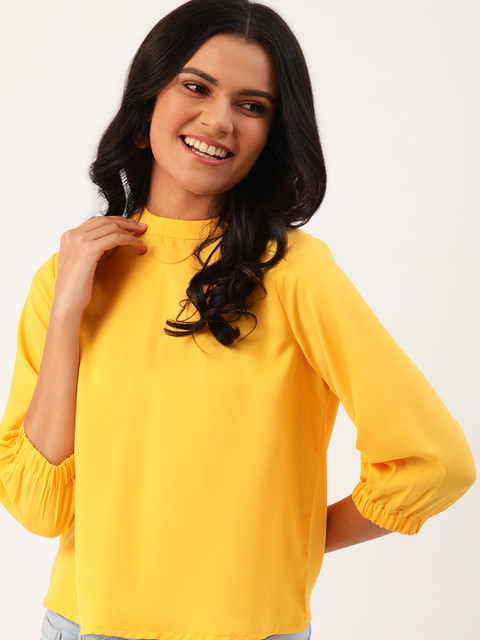 

DressBerry Yellow Solid Boxy Top