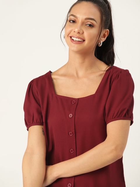 

DressBerry Maroon Puff Sleeve Regular Top