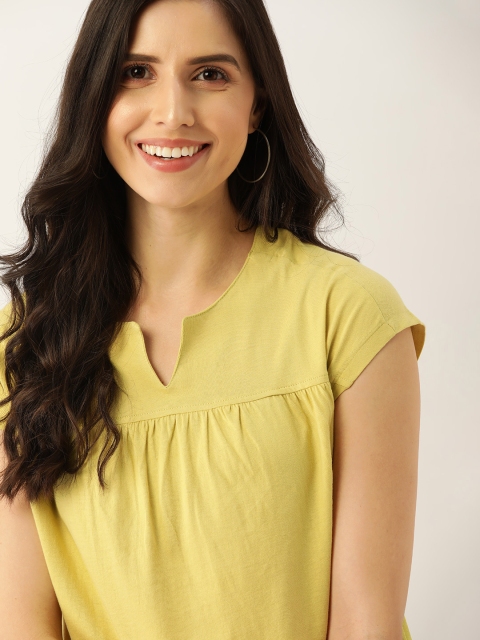 

DressBerry Yellow Pure Cotton Extended Sleeves Regular Crop Top
