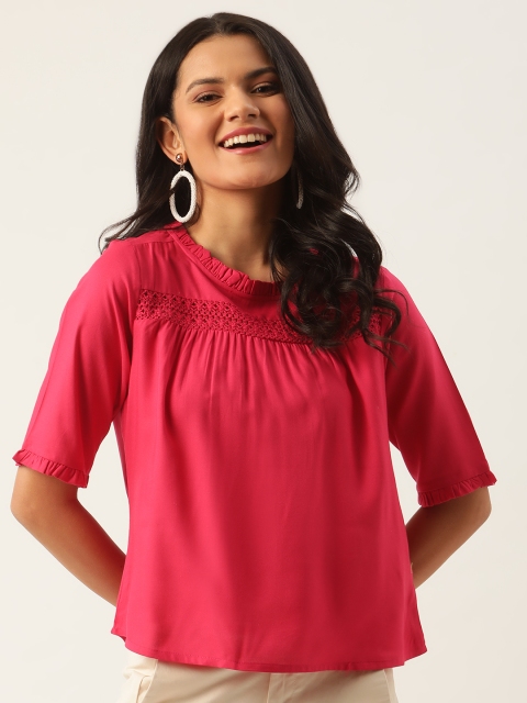 

DressBerry Pink Solid Sustainable ECOVERO Regular Top