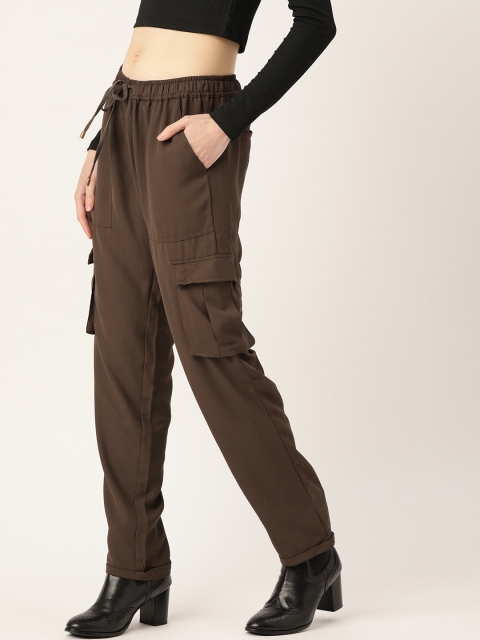 

DressBerry Women Coffee Brown Solid Cargo Trousers