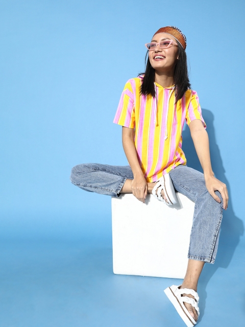 

DressBerry Women Bright Yellow Candy Stripes Top