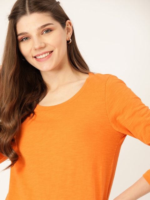 

DressBerry Women Orange Solid Pure Cotton Round Neck T-shirt