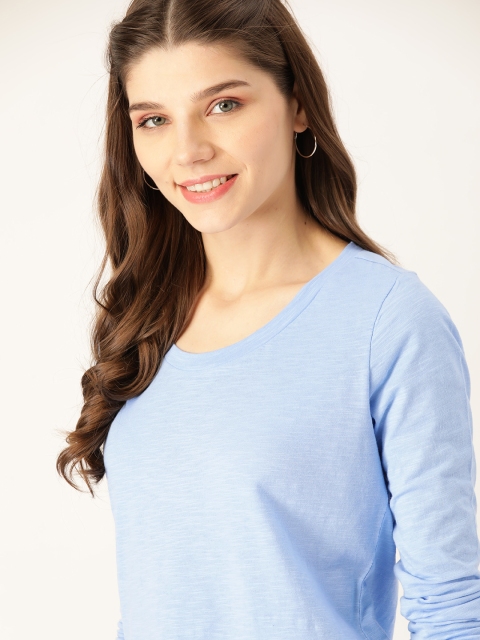 

DressBerry Women Blue Solid Pure Cotton Round Neck T-shirt