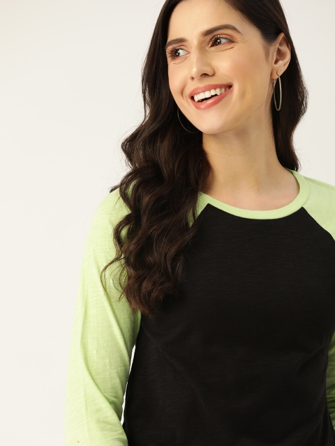 

DressBerry Women Black Cotton Colourblock T-shirt