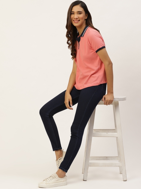 

DressBerry Women Coral Pink Solid Pure Cotton Polo Collar T-shirt
