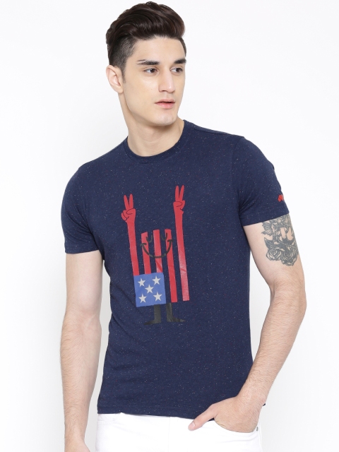 

Spunk Men Navy Printed Round Neck T-shirt, Navy blue