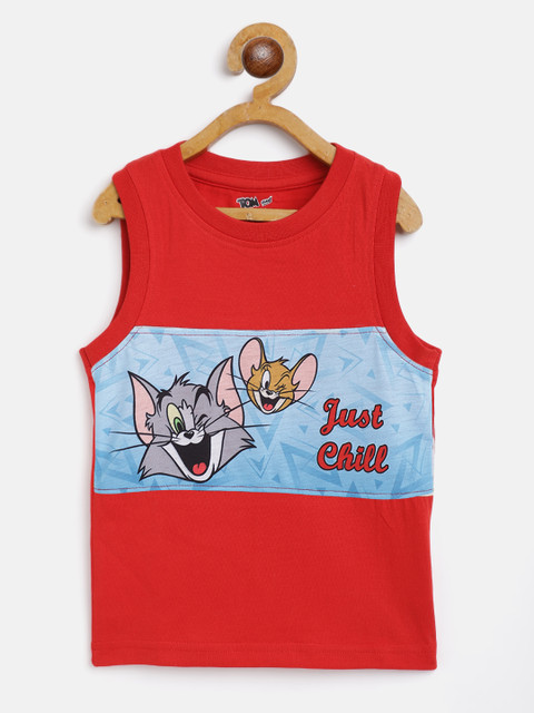 

Eteenz Boys Red & Blue Tom & Jerry Print Sleeveless T-shirt